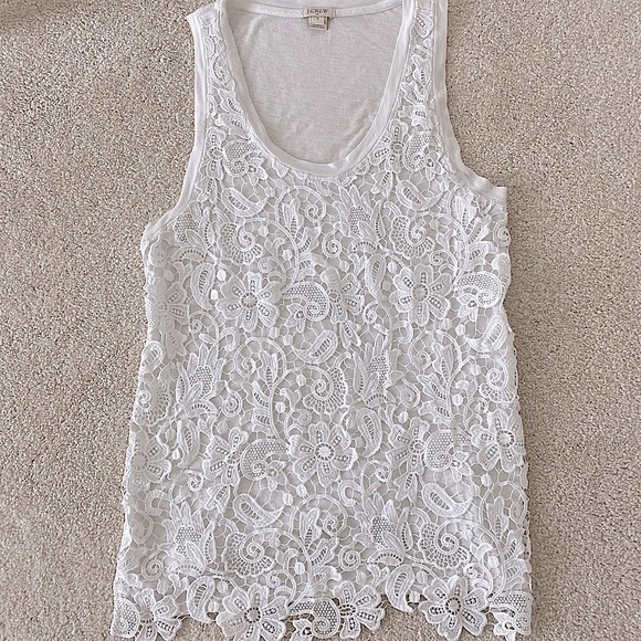 J. Crew White Sleeveless Crochet Lace Overlay Tank Top - Picture 5 of 5